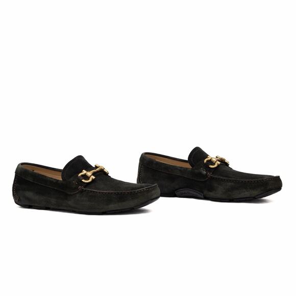 950$ Salvatore Ferragamo Gancini Bit Brown Suede Driving Loafers Moc US 9 D main image 13